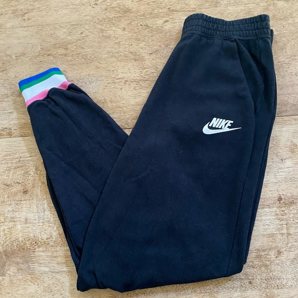 Nike Women’s Sz Small Black Cotton Blend Accent Cuff Logo‎ Joggers